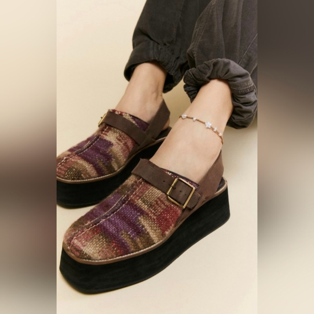 NWOT Free People Astrid Platform Mules wool and leather Mix